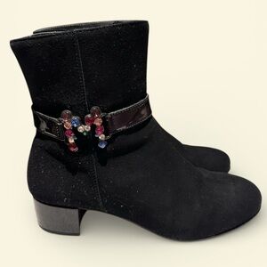 Vero Cuoio Black Ankle Boots with Colorful Gem Accent